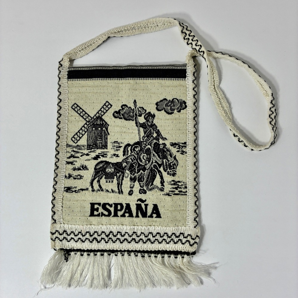 VTG Spain Espana Cloth Satchel Tote Shoulder Bag Purse Boho Hippie - NOS